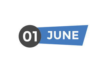 june 1 calendar reminder. 1st june daily calendar icon template. Vector illustration 
