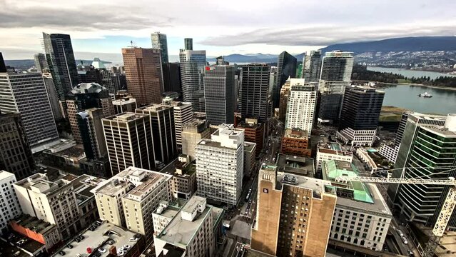 cinematic timelapse of Downton vancouver, canda. aerial view.