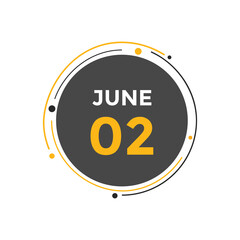 june 2 Calendar icon Design. Calendar Date 2nd june. Calendar template 
