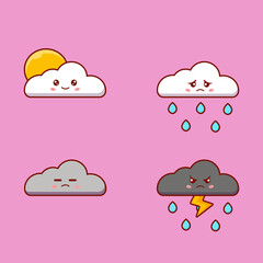 Illustration of a collection of cartoon clouds with various emotions