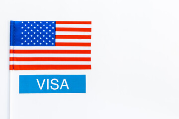 Flag of USA with visa sign. Travel visa and citizenship concept