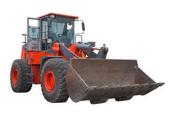 Heavy red bulldozer, loader on white background with clipping puth