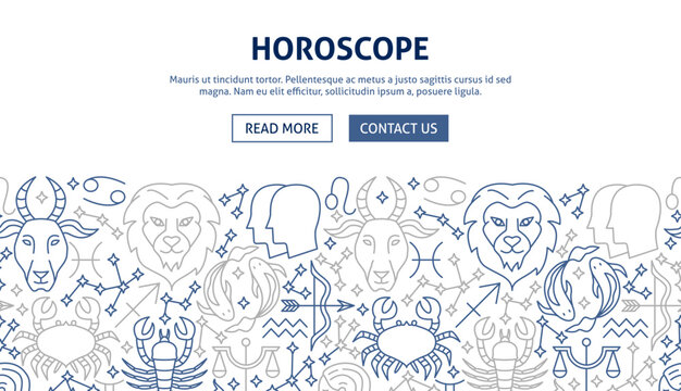 Horoscope Banner Design. Vector Illustration of Outline Template.