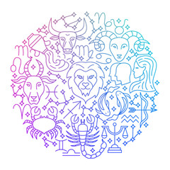 Zodiac Line Icon Circle Design. Vector Illustration of Outline Poster.