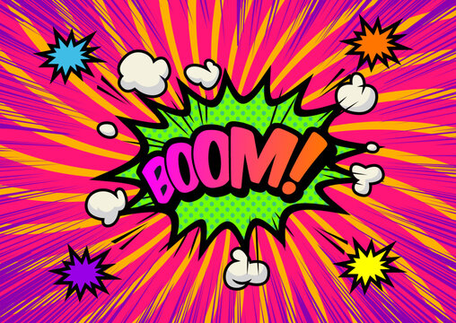 アメコミ風爆発テンプレート Boom pop art background, an explosion in comics book style.	