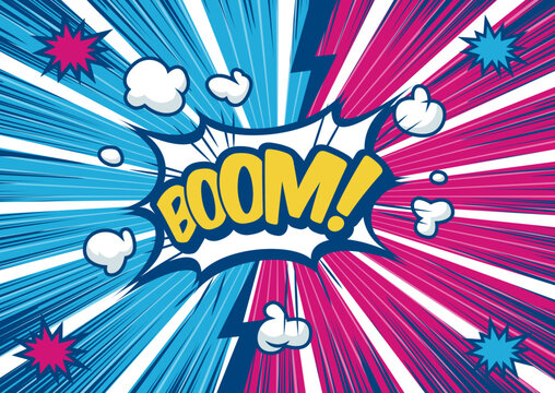 アメコミ風爆発テンプレート Boom pop art background, an explosion in comics book style.	