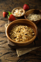 Traditional freshly made granola with ingredients