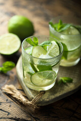 Refreshing homemade Mojito cocktail with lime