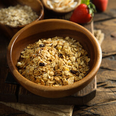 Traditional freshly made granola with ingredients