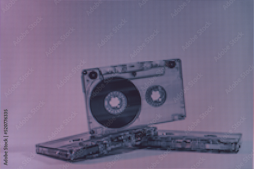 Aufkleber beautiful audio cassette tape in neon light. minimalism retro style concept. 80s. background pattern