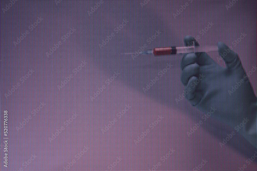 Poster Beautiful hand holding creative syringe with red vaccine in the neon light.  Macro  photography view. Close-up of pixel.