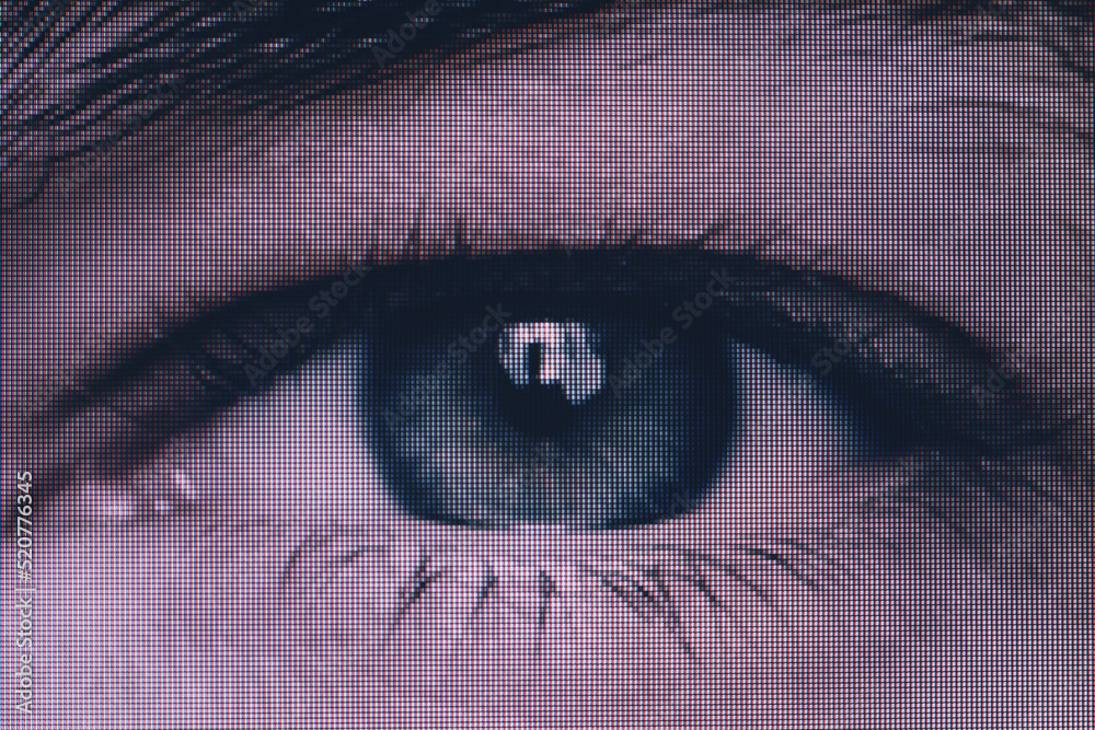 Leinwandbilder Close up Beautiful abstract eye. Minimalist modern style concept. dark Background pattern for design. Macro photography view. Close-up of pixel.