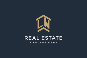 Initial LW logo for real estate with simple and creative house roof icon logo design ideas