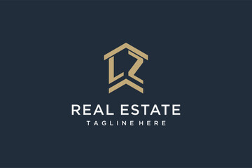 Initial LZ logo for real estate with simple and creative house roof icon logo design ideas - obrazy, fototapety, plakaty