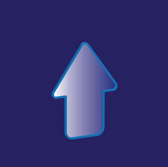 A glowing blue icon with an up arrow isolated on a dark blue background. The symbol of upward movement. An indicator of business and economic development. Symbol for web design, website, application