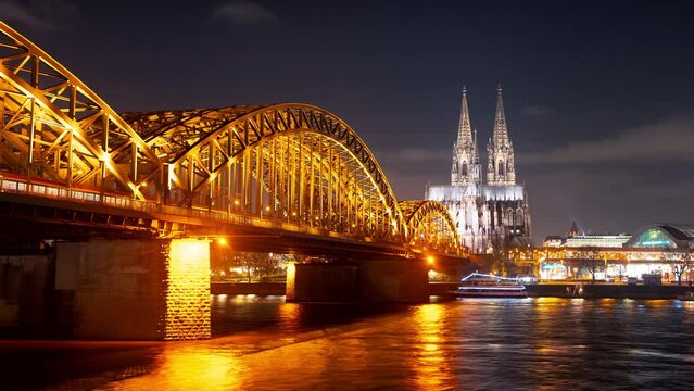 Hohenzollernbruecke mit Koelner Dom Zeitraffer 2 - Schwenk nach Rechts