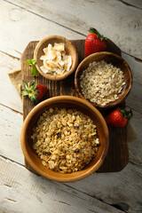 Traditional freshly made granola with ingredients