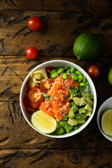 Homemade salmon poke with avocado