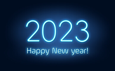 Naklejka na ściany i meble 2023 blue neon sign, modern glowing banner design, colorful modern design trends on black background.