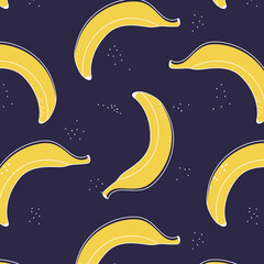 Obraz na płótnie Canvas Seamless vector pattern of yellow bananas on a dark background. Bananas on the background of 