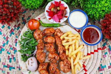 Middle Eastern Arabian Roasted Chicken Recipe with Potato Fries