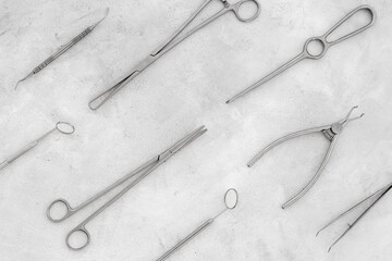 Medical steel equipment tools. Dental or surgical instruments