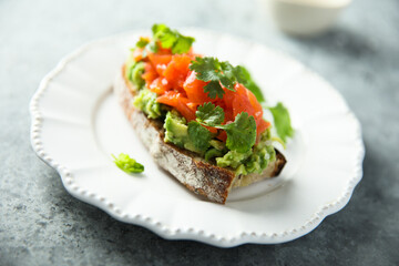 Healthy avocado toast with salmon