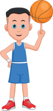 cartoon cute boy playing basketball