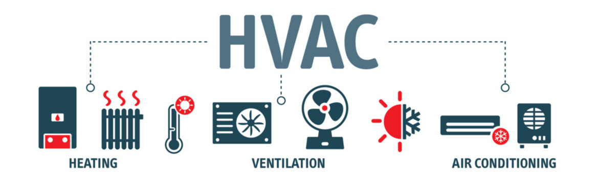 HVAC - heating, ventilation, and air conditioning - Banner vector illustration concept with text and icons