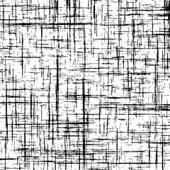 Black checked textured pattern. Scratch, grunge linen texture. Vertical and horizontal strokes. Isolated png illustration, transparent background for overlay, montage, brush, grain, shape source.