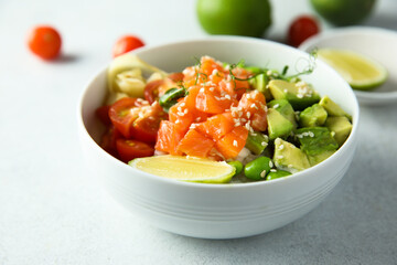 Homemade salmon poke with avocado