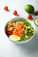 Homemade salmon poke with avocado