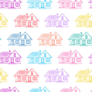 Seamless Pattern of colorful Houses illustration on isolated background