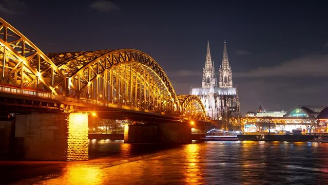 Hohenzollernbruecke mit Koelner Dom Zeitraffer 2 - Schwenk nach Links