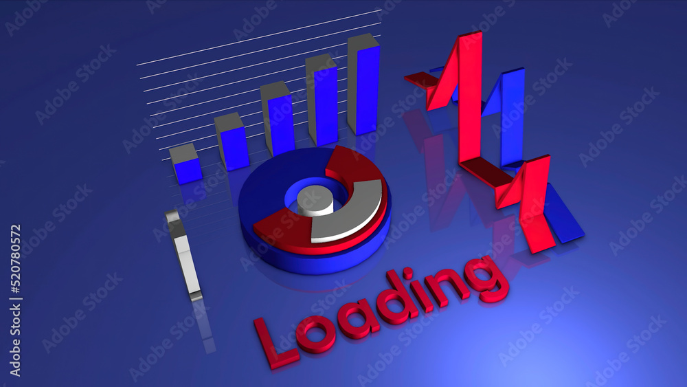 Poster abstract graphs and loading inscription. motion. round shaped diagram surrounded by graphics and a w