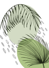 Obraz premium Tropical leaves Abstract Hand Painted Illustrations for Wall Decoration, Postcard, Social Media Banner, Brochure Cover Design Background. Modern Abstract Painting Artwork. Vector Pattern