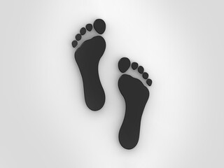 Fototapeta na wymiar footprint of a man on a white background. black trail. the concept of moving forward. 3d rendering. 3d image.