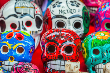 Fototapeta premium Colorful skulls for day of the dead celebration, Cancun, Mexico
