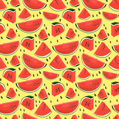 Watermelon slice seamless pattern. Berry fruit vector illustration for wallpaper, wrapping paper, textile, fabric, print