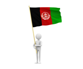 3D Illustration of a cartoon  man holding The national flag of the Islamic Emirate of Afghanistan