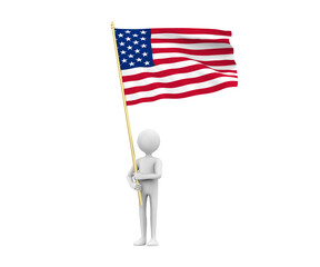 3D Illustration of a cartoon man holding a USA flag