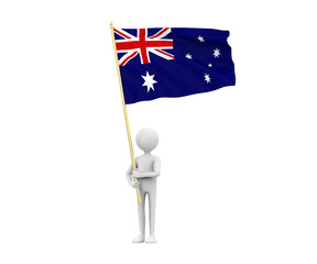 3D Illustration of a cartoon man holding an Australia flag