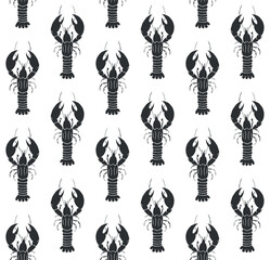 Vector seamless pattern of hand drawn doodle sketch black lobster isolated on white background