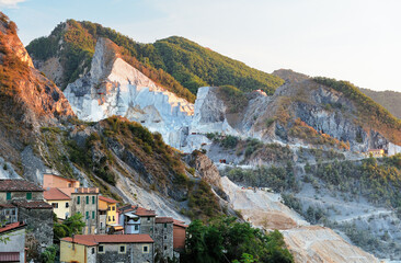 Quarry village of Colonnata in the famous Carrara marble region of the Apuan Alps limestone...