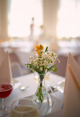 Wedding banquet table with flowers decoration