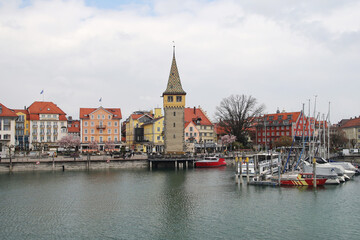 Fototapeta na wymiar The harbor in Lindau, Bodensee lake, Germany