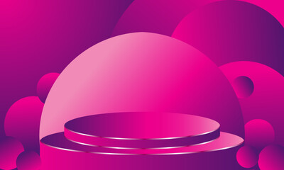 Round podium stage pink purple and silver podium with cirlce gradient Background