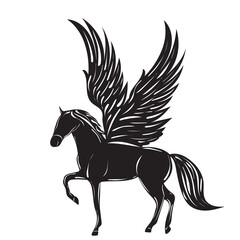 Pegasus silhouette on white background isolated, vector