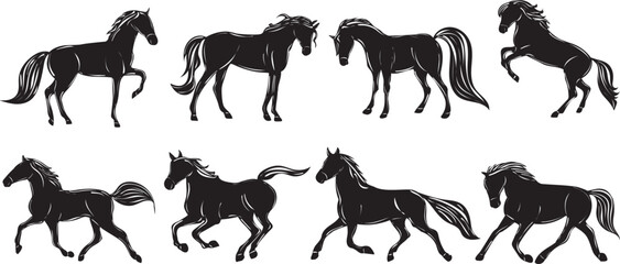 running horse silhouette set on white background isolated, vector