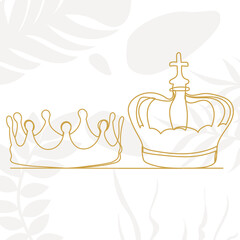 king and queen crowns drawing by one continuous line vector